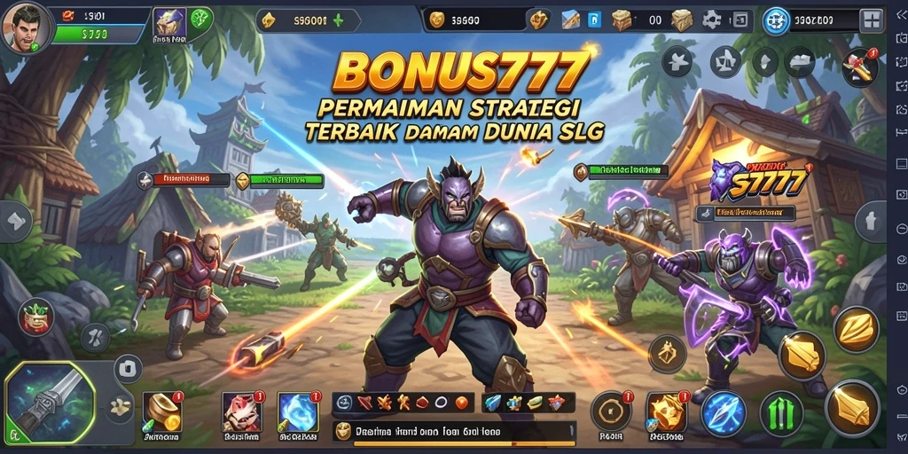 Tampilan gameplay <strong>BONUS777</strong> dengan aksi strategi seru dan pembangunan kerajaan.