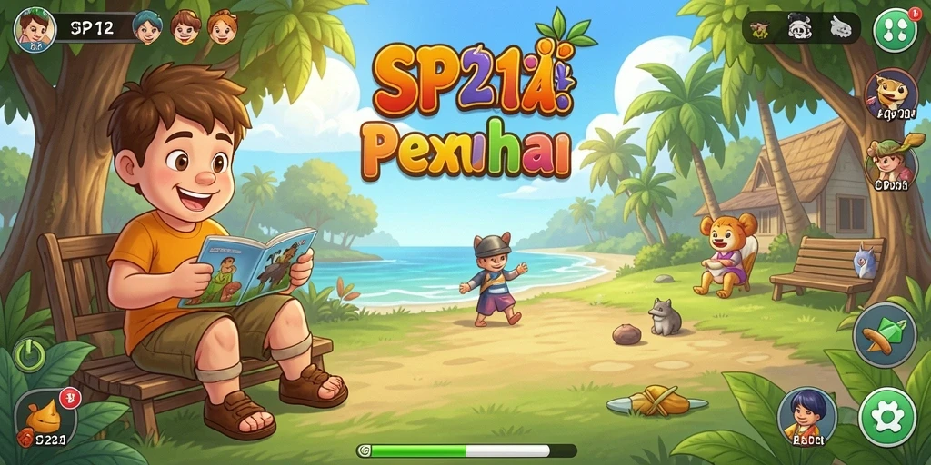 Tampilan gameplay SP212 dengan grafis ceria dan animasi menarik.